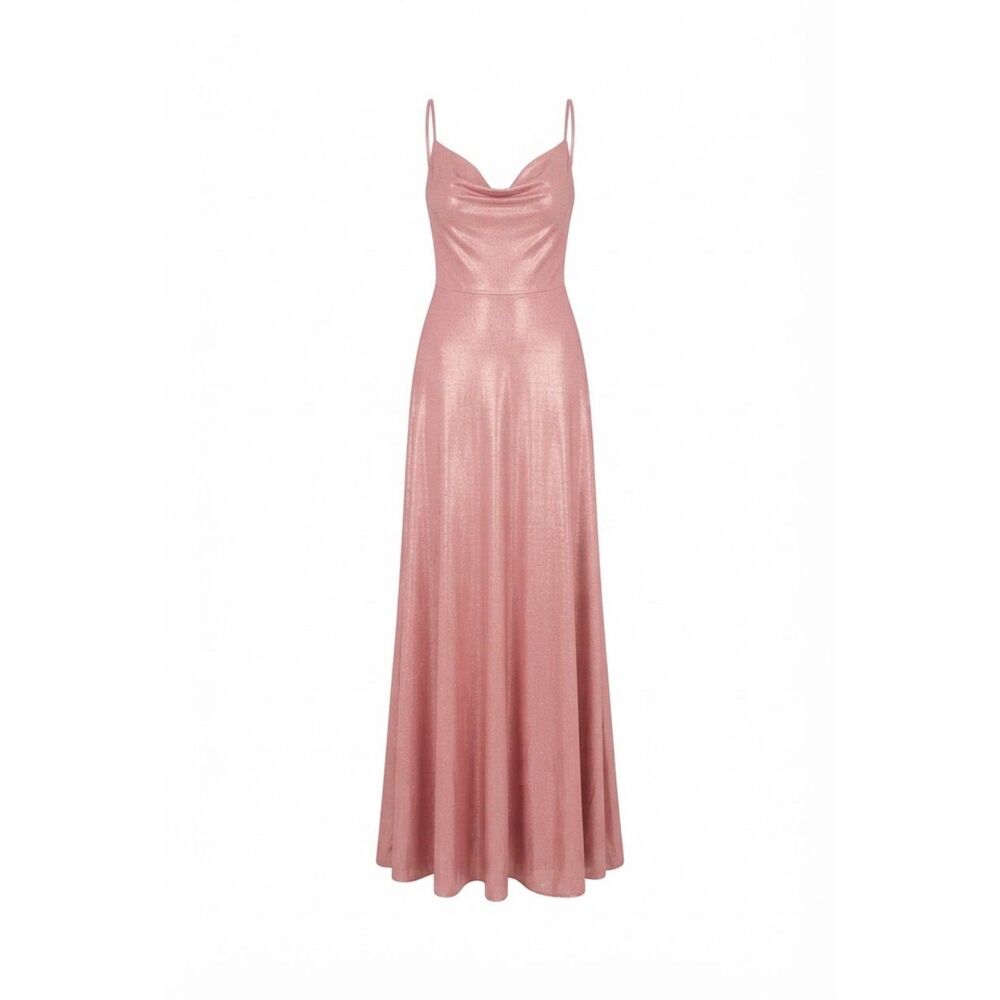 Morgan & Co. Metallic Pink Cowl Neck Maxi Dress  S